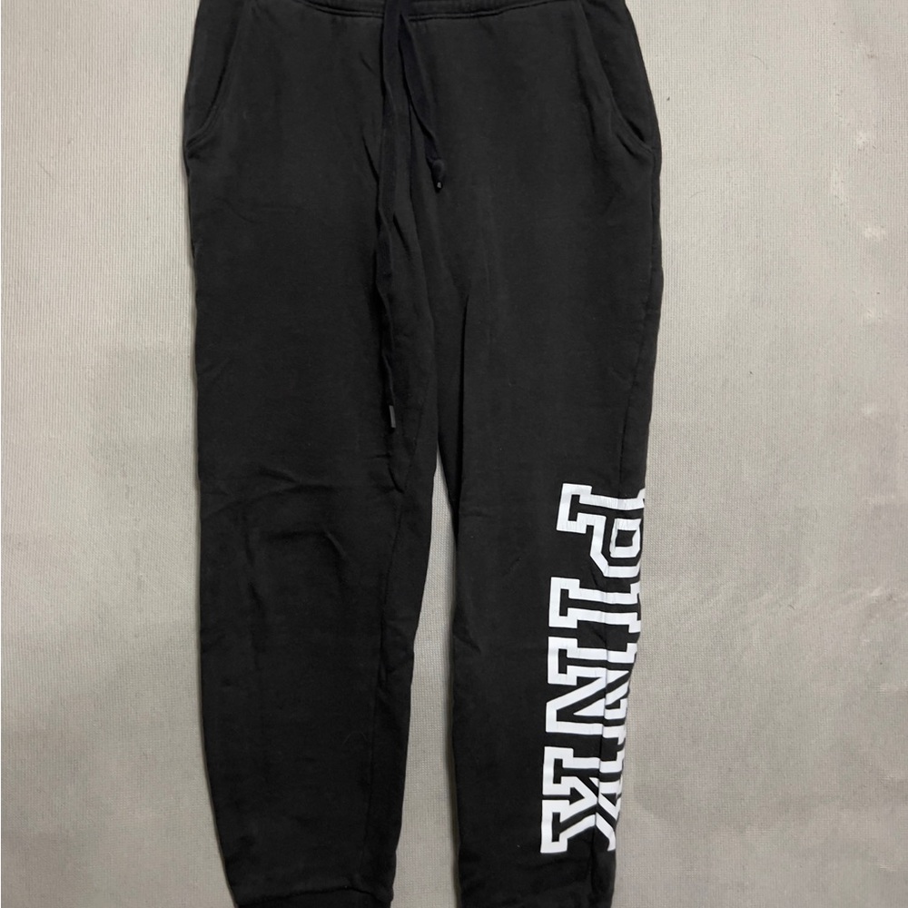 PINK Victoria's Secret Black Joggers with White Logo